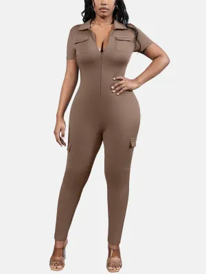 V-Neck Zipper Front Jumpsuit