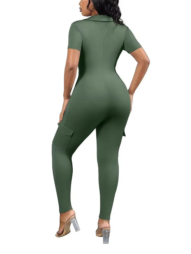 V-Neck Zipper Front Jumpsuit