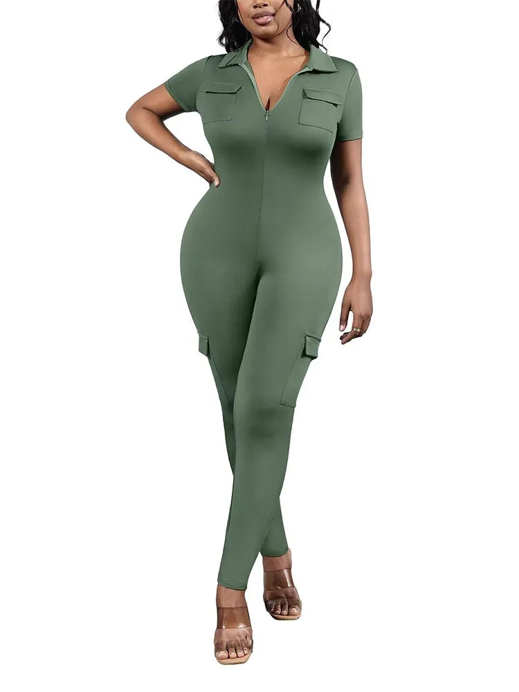 V-Neck Zipper Front Jumpsuit