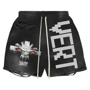 Vertabrae Vonster Cross Distressed Shorts Black