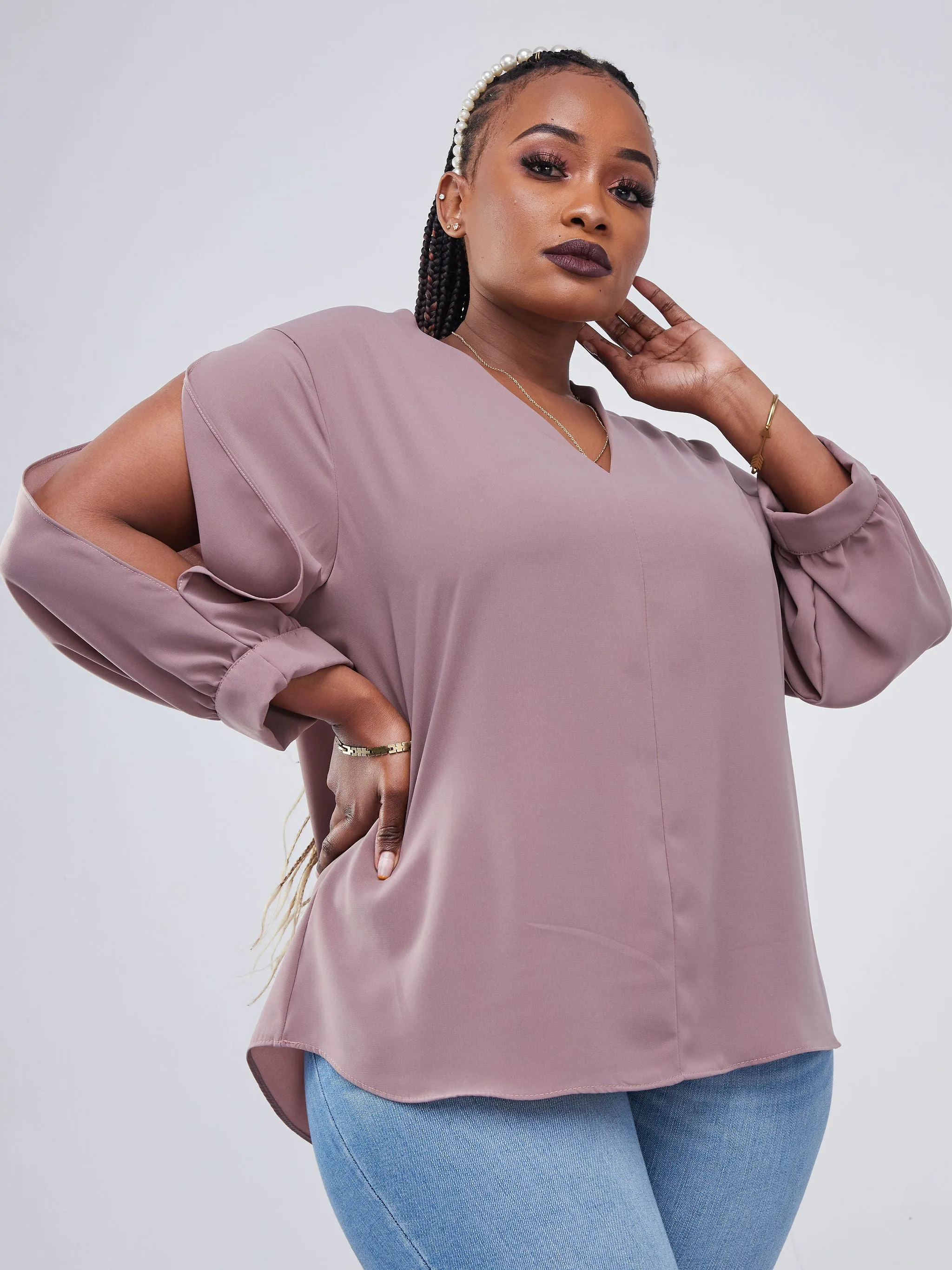 Vivo Jasiri 3/4 Cut Out Sleeve Top - Peach