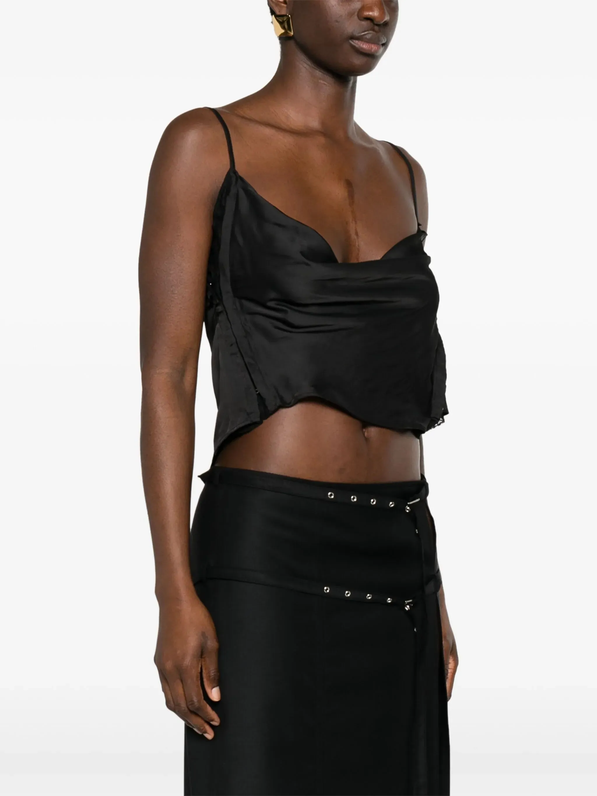 Voice-activated draped sheer-lace top Bargain