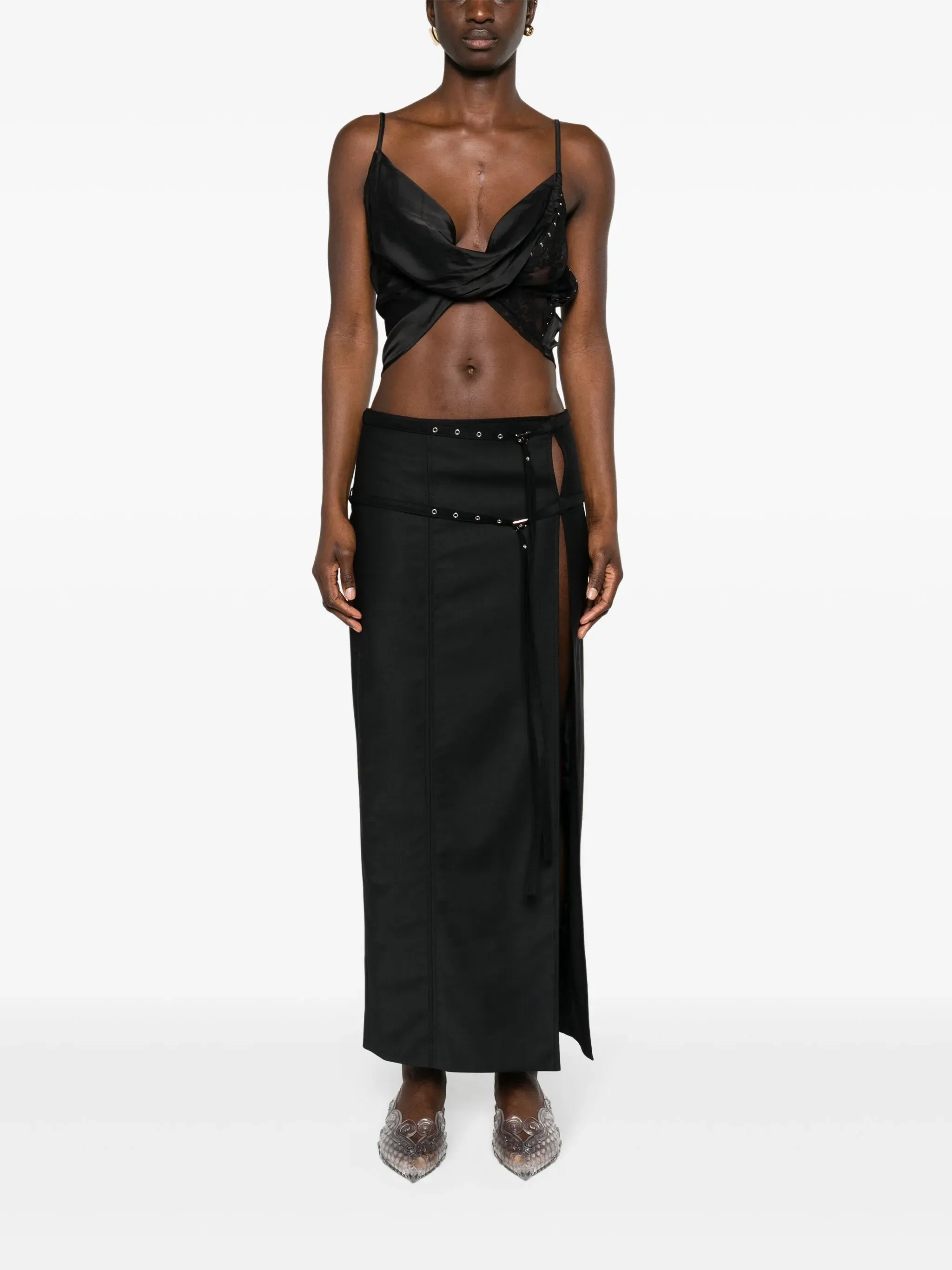 Voice-activated draped sheer-lace top Bargain