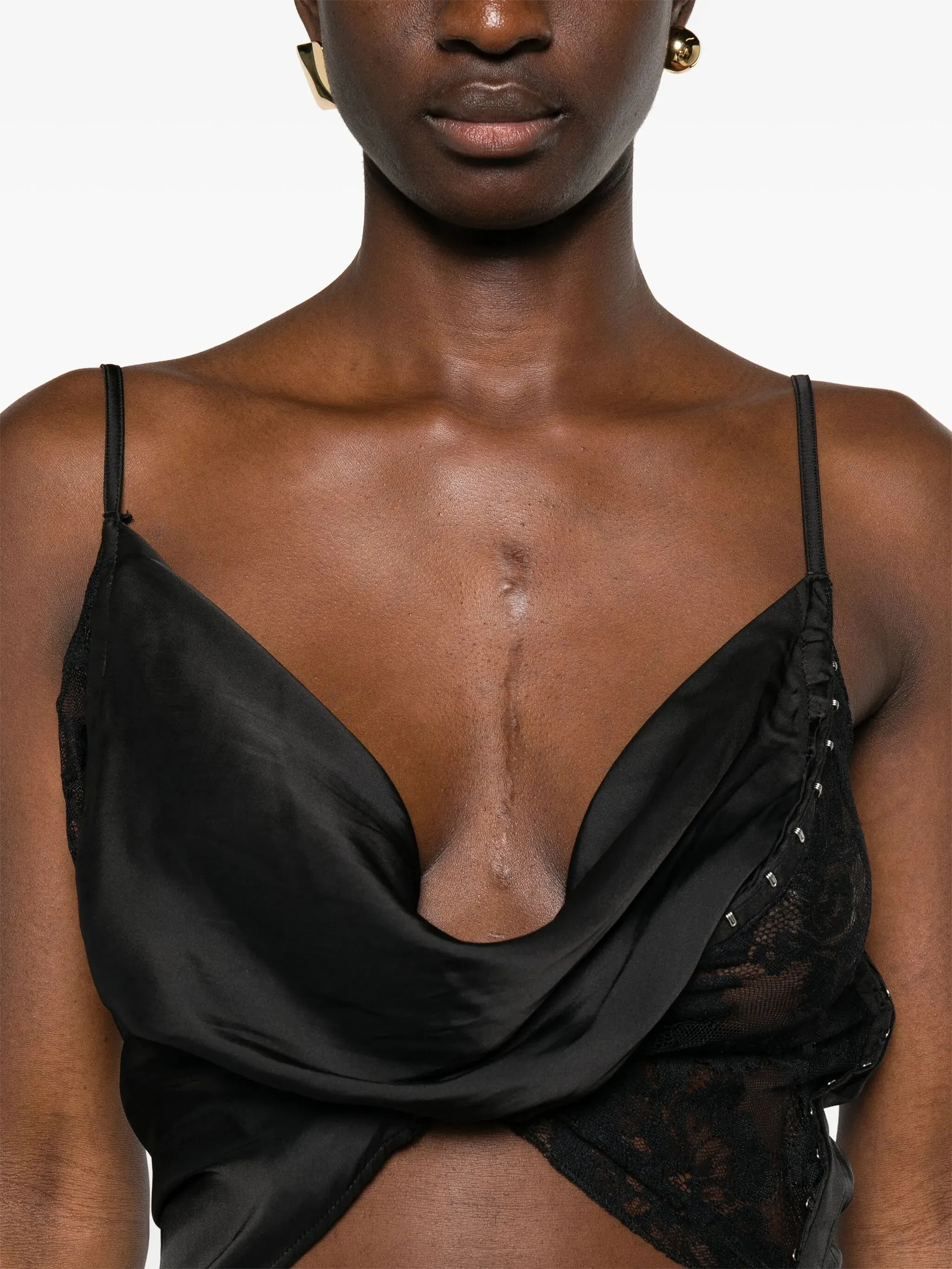Voice-activated draped sheer-lace top Bargain