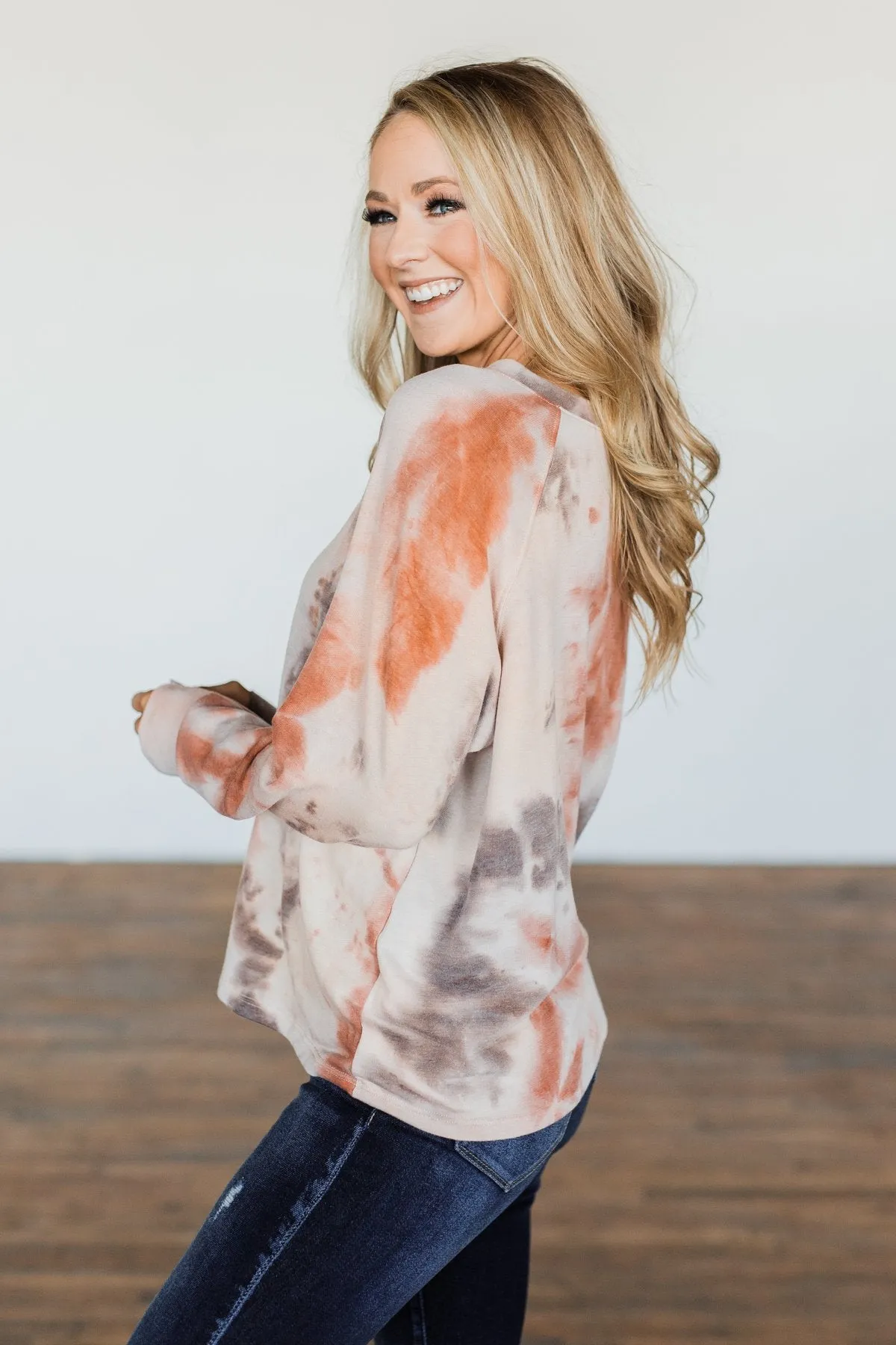 Waiting For Your Love Tie Dye Top- Beige, Rust, & Taupe