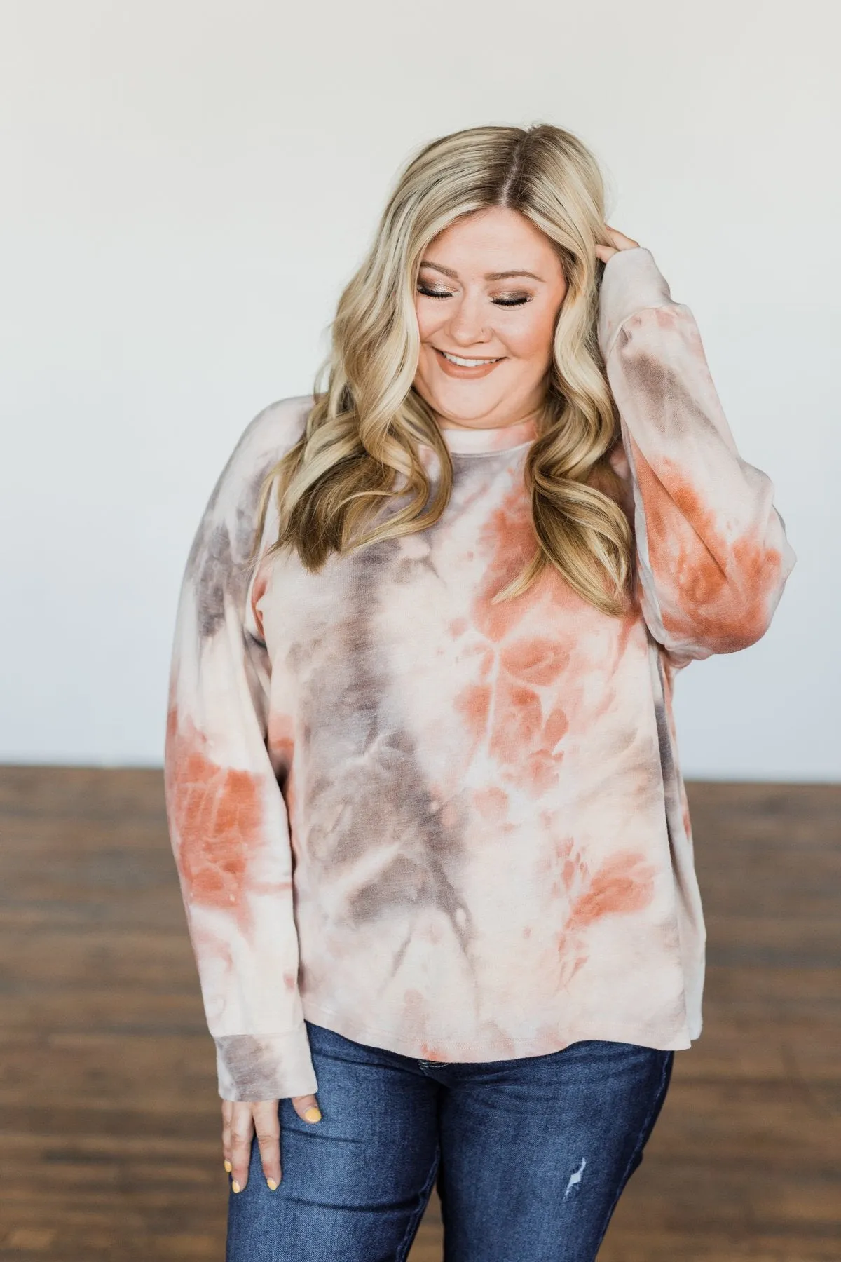 Waiting For Your Love Tie Dye Top- Beige, Rust, & Taupe