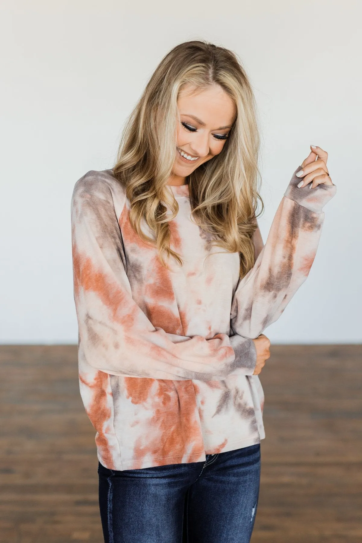 Waiting For Your Love Tie Dye Top- Beige, Rust, & Taupe