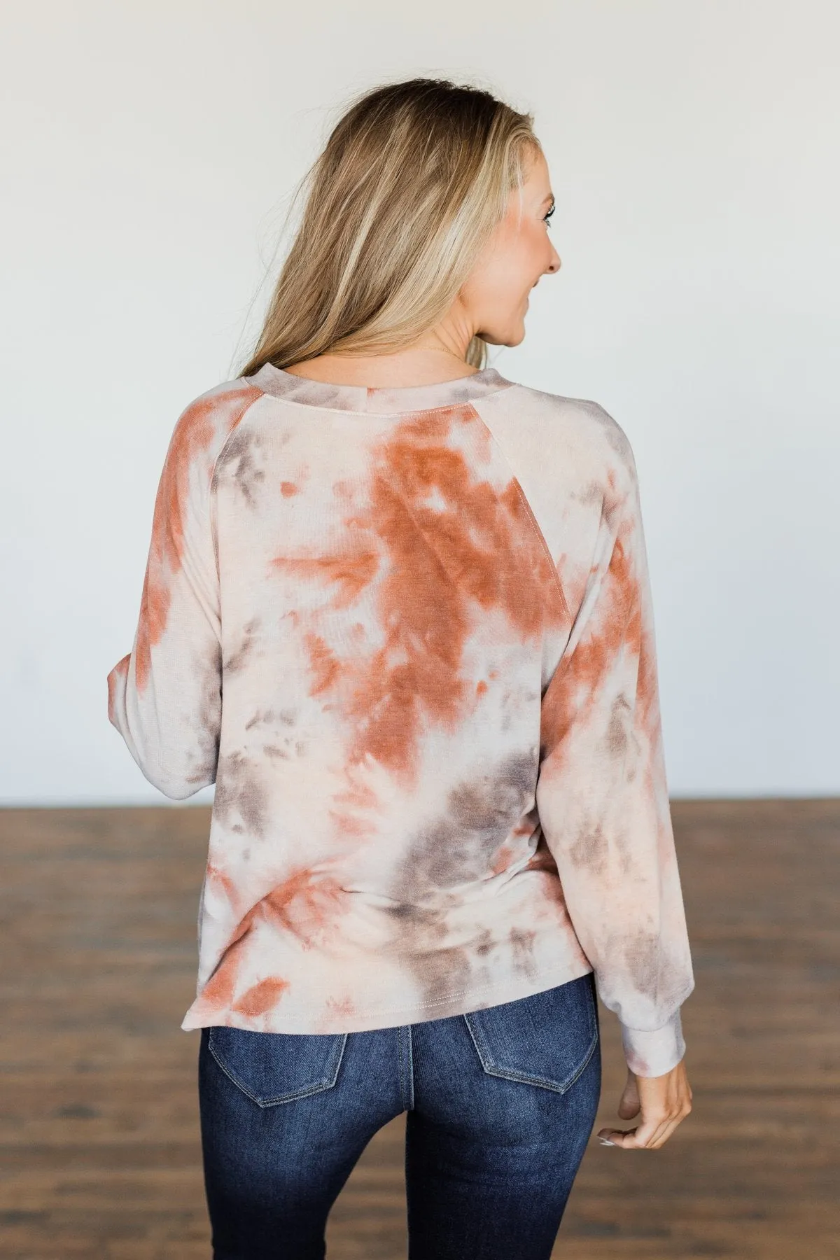 Waiting For Your Love Tie Dye Top- Beige, Rust, & Taupe
