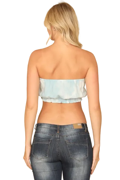 White Aqua Tie Dye Tube Elastic Ruffle Crop Top  - Pack of 5