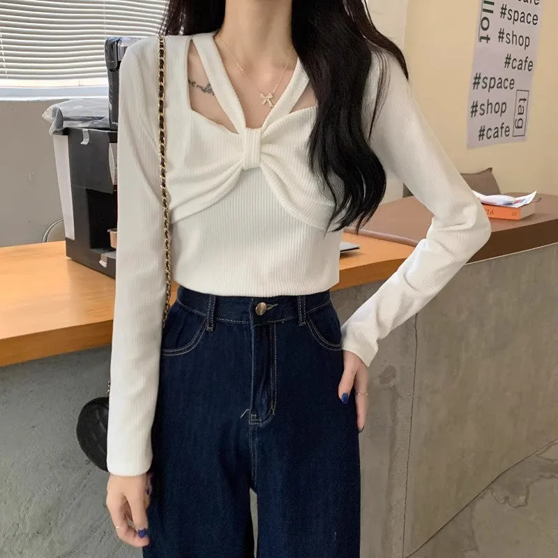 White Bow Detailed Cut Out Top