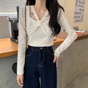 White Bow Detailed Cut Out Top