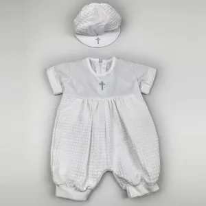 White Christening  Romper with Hat - Baby Boy