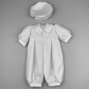 White Christening Romper with Hat