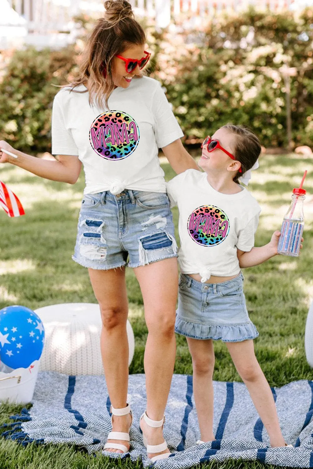 White Girl's MAMA Leopard Circle Print T Shirt