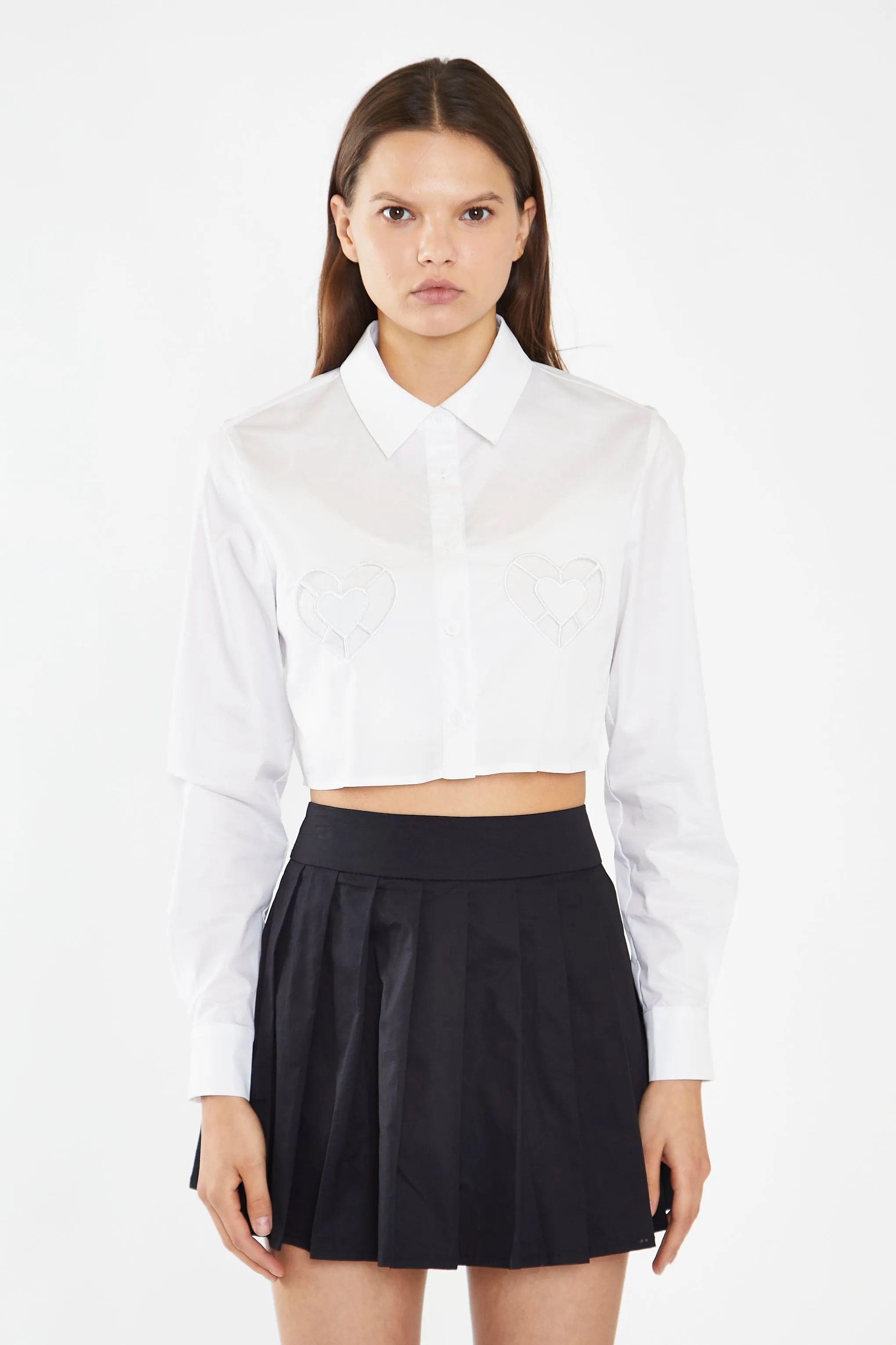 White Heart Cut-Out Crop-Shirt