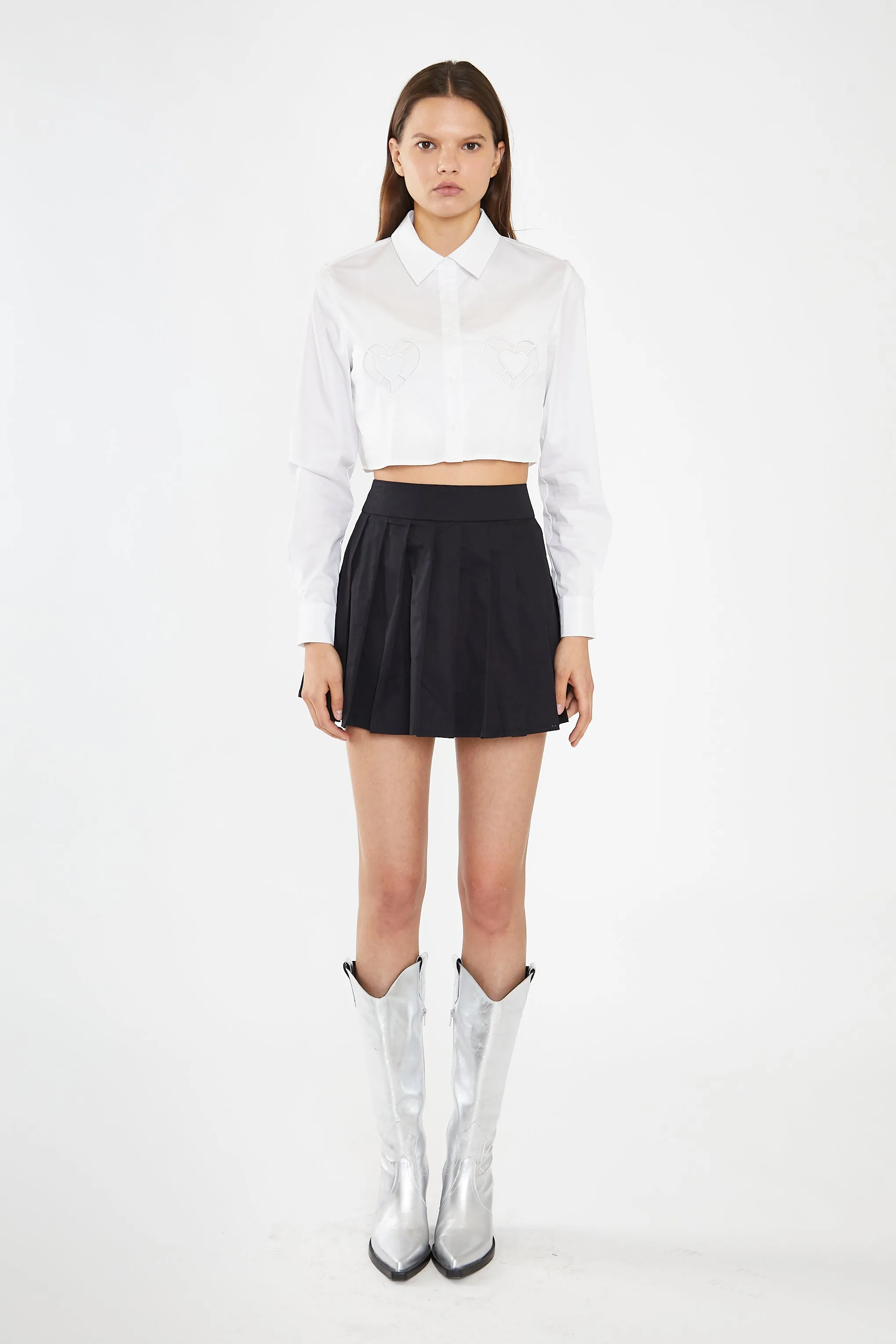 White Heart Cut-Out Crop-Shirt