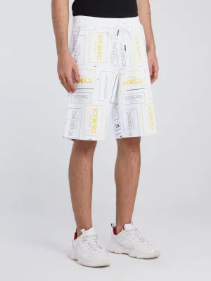 White Logo Print Drawstring Shorts