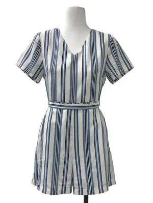 White V Neck Stripe Romper