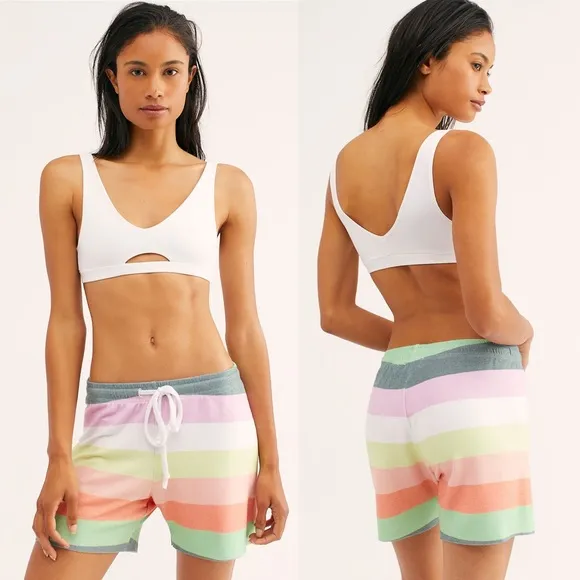 Wildfox Rainbow Sorbet Striped Drawstring Shorts