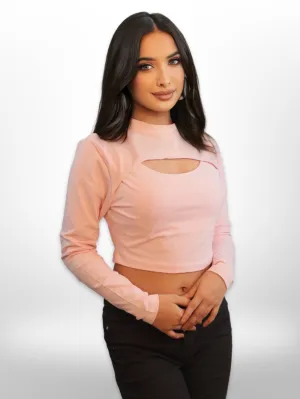 Women Cut Out Crop Tops Full Sleeve