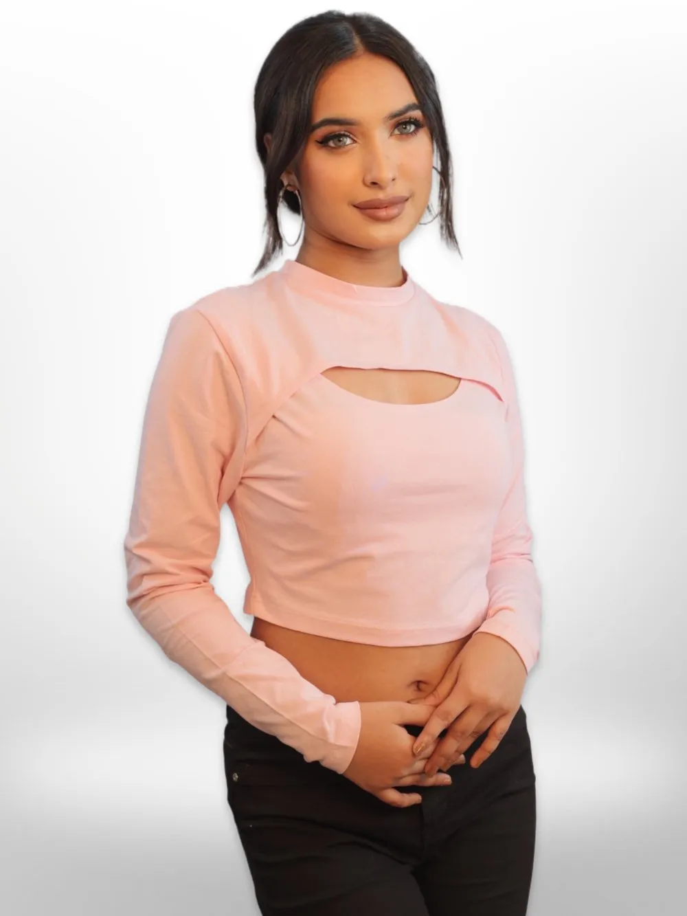 Women Cut Out Crop Tops Full Sleeve