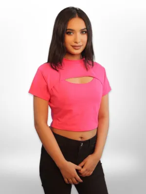 Women Cut Out Crop Tops Half Sleeve