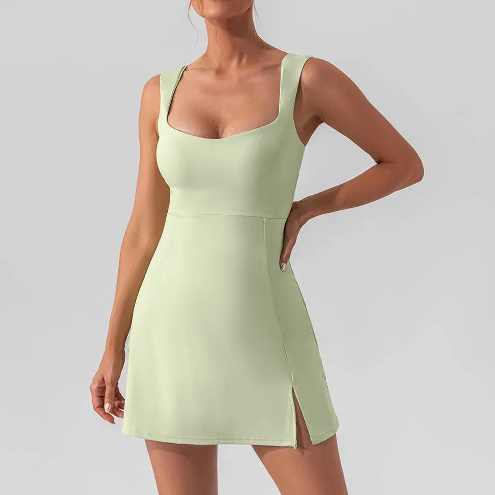 Women New Solid Sleeveless Tennis Dress Racerback Golf Dress Outfit Sportswear Dresses