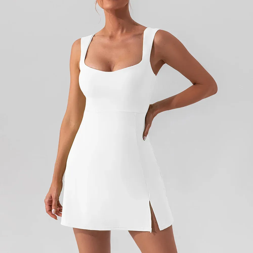 Women New Solid Sleeveless Tennis Dress Racerback Golf Dress Outfit Sportswear Dresses