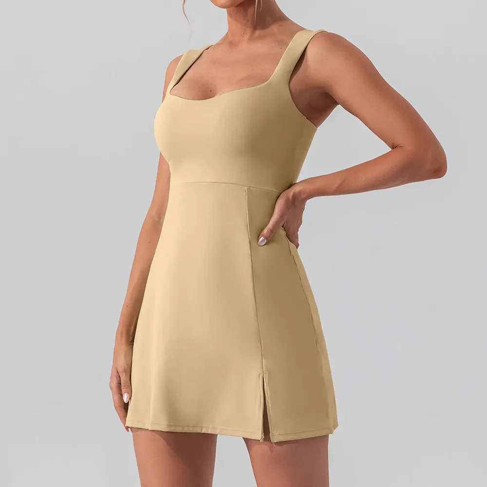 Women New Solid Sleeveless Tennis Dress Racerback Golf Dress Outfit Sportswear Dresses