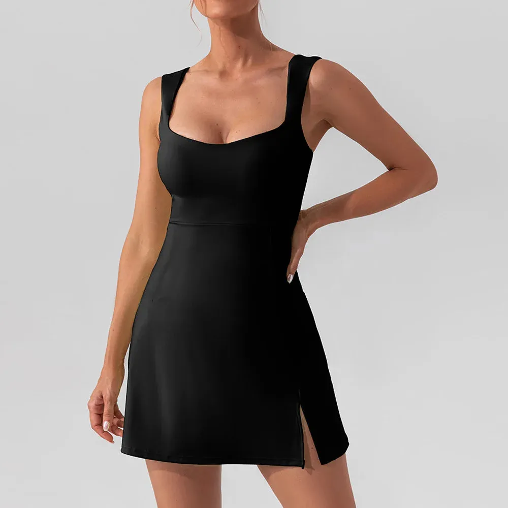 Women New Solid Sleeveless Tennis Dress Racerback Golf Dress Outfit Sportswear Dresses