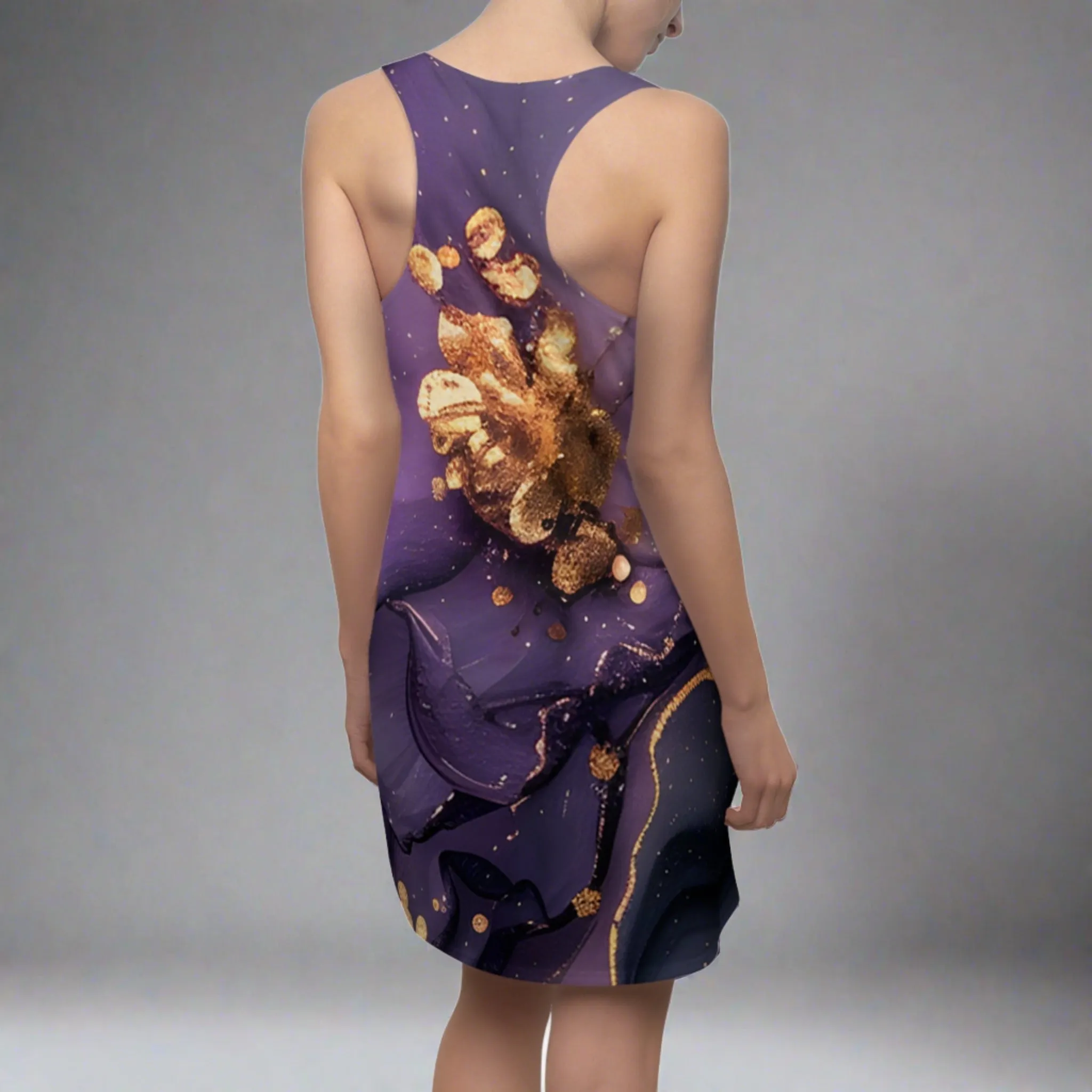 Women's Amythyst Acrylic Pour With Gold Lines Cut & Sew Racerback Dress