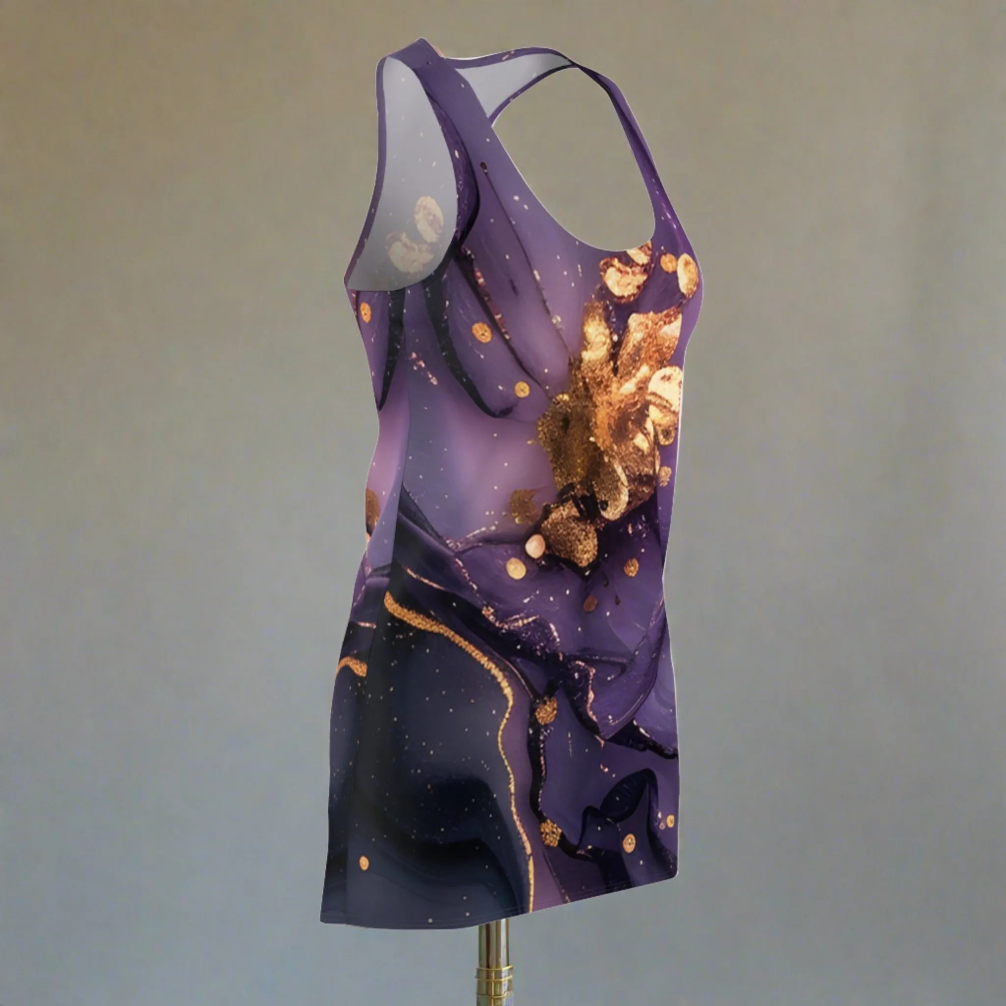 Women's Amythyst Acrylic Pour With Gold Lines Cut & Sew Racerback Dress