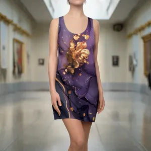 Women's Amythyst Acrylic Pour With Gold Lines Cut & Sew Racerback Dress
