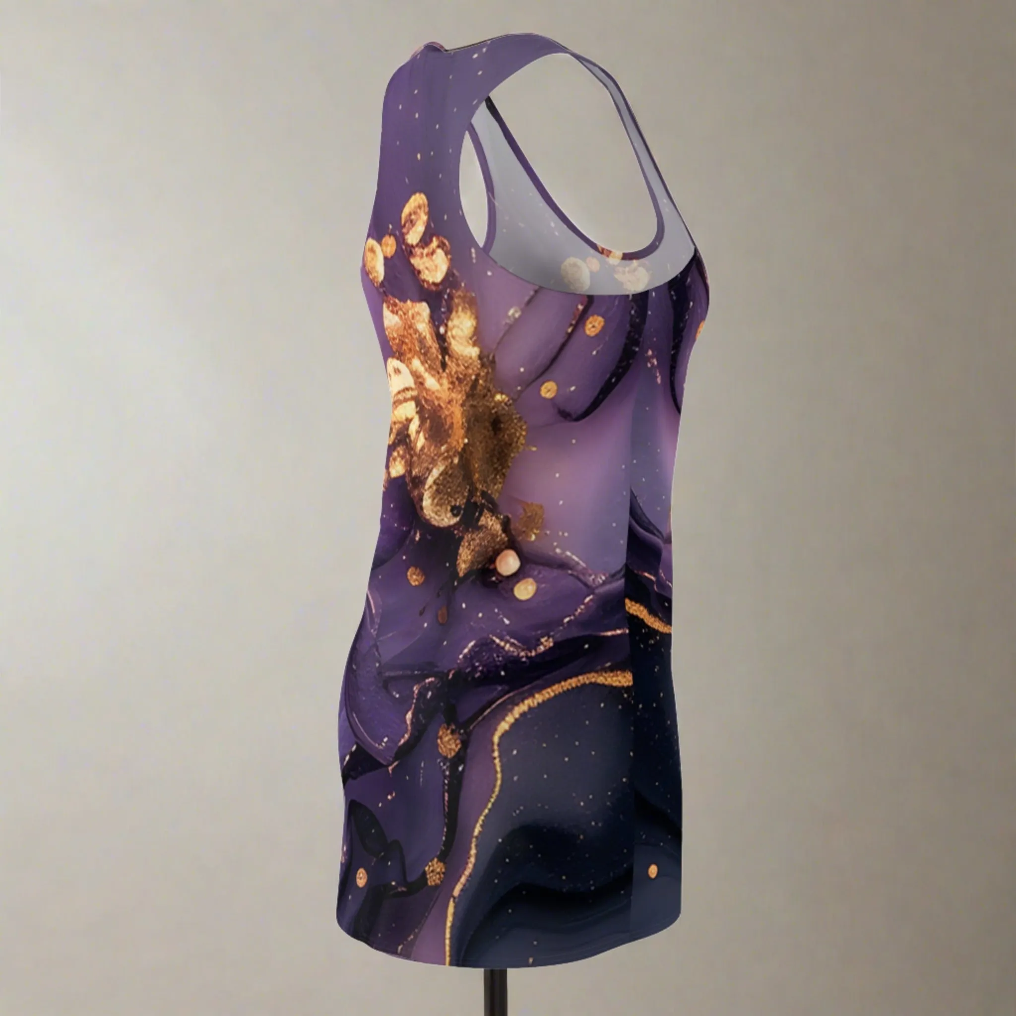Women's Amythyst Acrylic Pour With Gold Lines Cut & Sew Racerback Dress