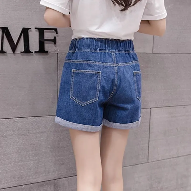 Women’s Distressed Style Drawstring Denim Shorts