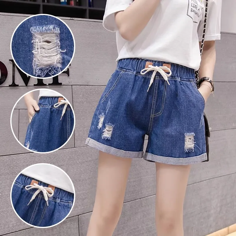 Women’s Distressed Style Drawstring Denim Shorts