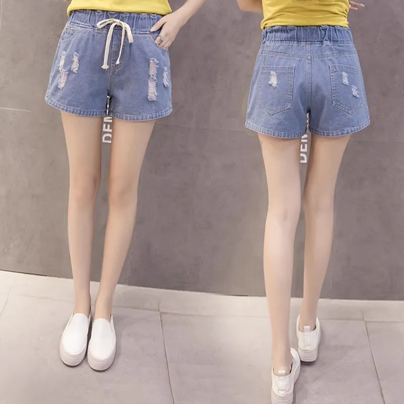 Women’s Distressed Style Drawstring Denim Shorts