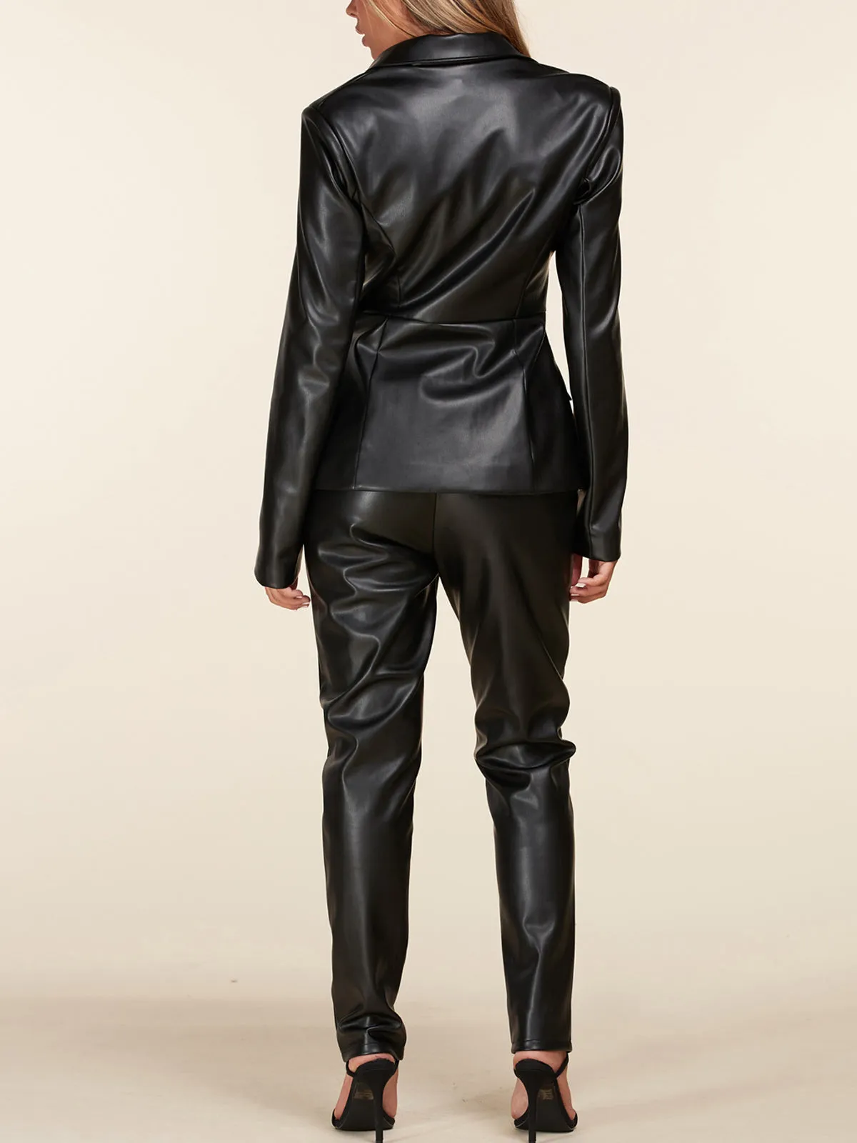 WOMEN'S LONG SLEEVE JACKET & PANTS PU PLEATHER 2PC. SET
