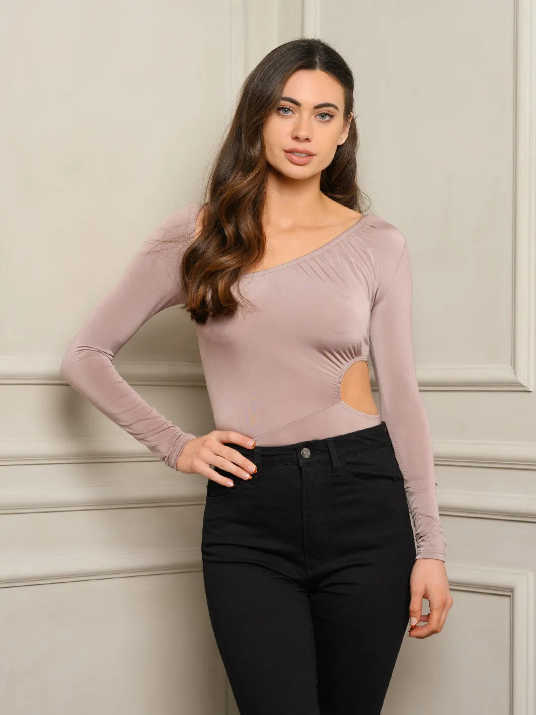 WOMEN'S LONG SLEEVE SIDE CUT OUT BODYSUIT
