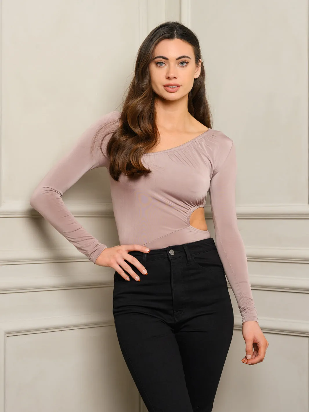 WOMEN'S LONG SLEEVE SIDE CUT OUT BODYSUIT