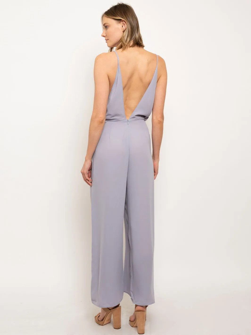 WOMEN'S OPEN BACK V-NECK JUMPSUIT