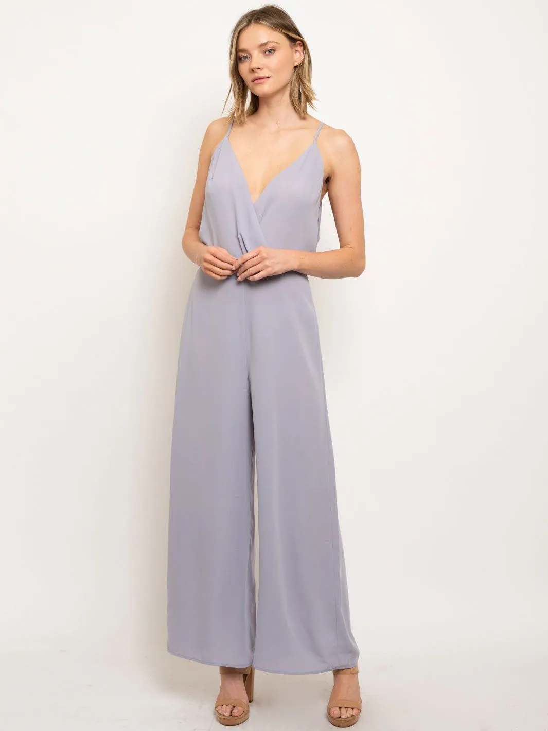 WOMEN'S OPEN BACK V-NECK JUMPSUIT