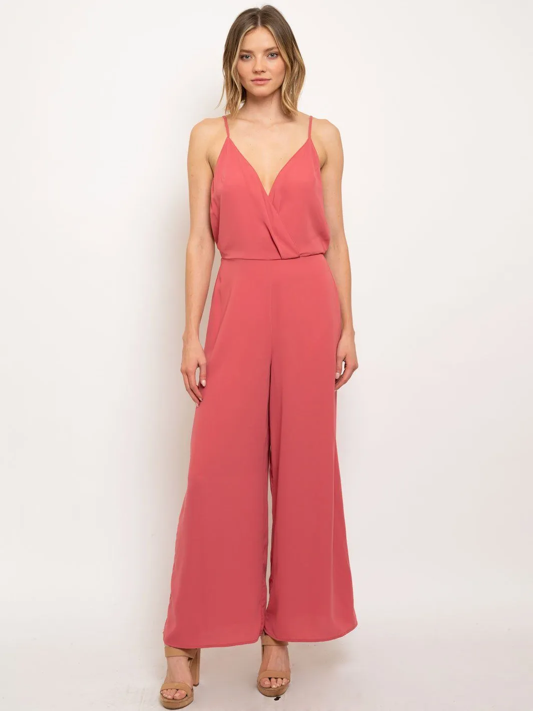 WOMEN'S OPEN BACK V-NECK JUMPSUIT