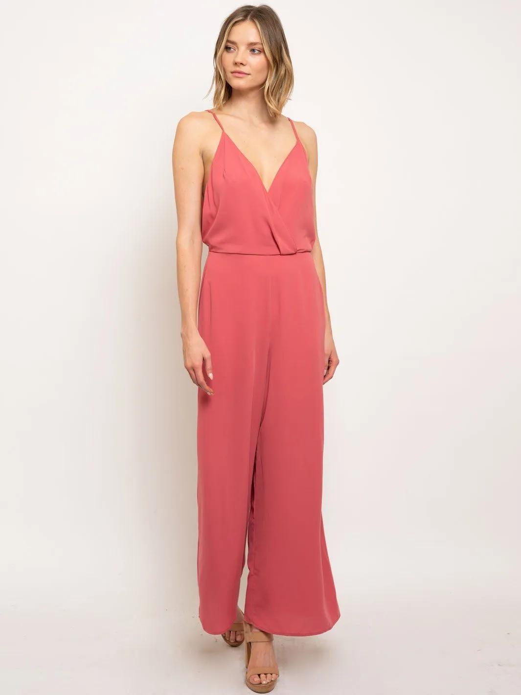 WOMEN'S OPEN BACK V-NECK JUMPSUIT