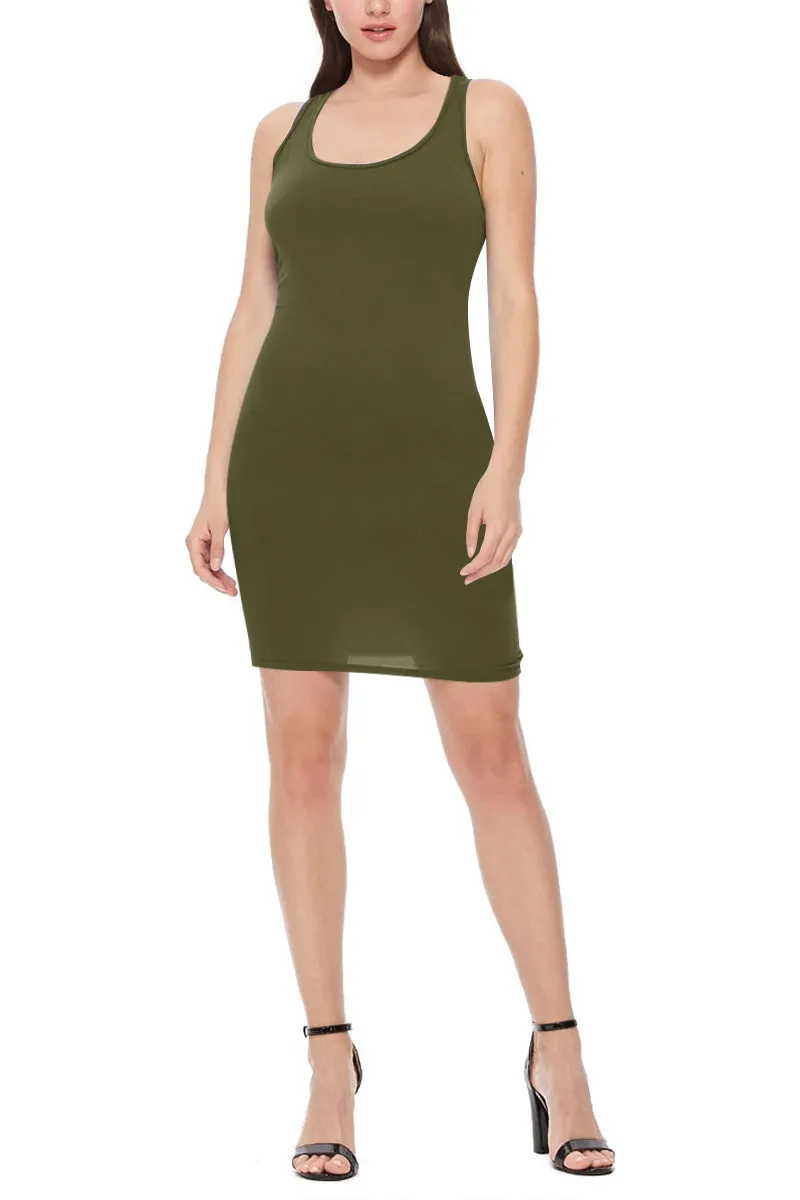 Women's Sleeveless Bodycon Basic Solid Racerback Slim Fit Midi Mini Dress