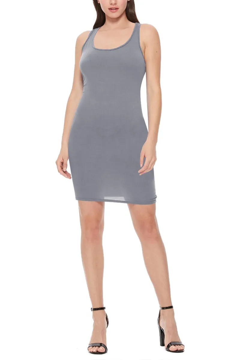 Women's Sleeveless Bodycon Basic Solid Racerback Slim Fit Midi Mini Dress