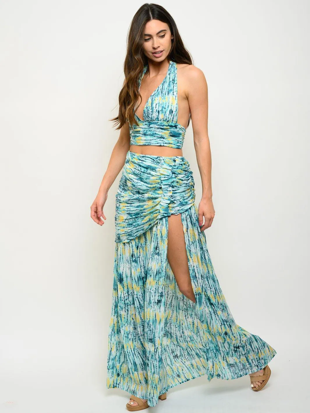 WOMEN'S TIEDYE STRIPE 2PC. SKIRT SET