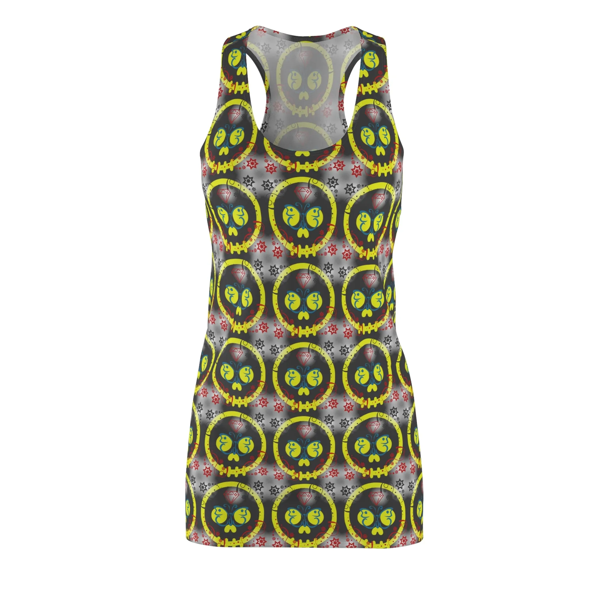Women's Yellow Skulls Street Wear Printed Racerback Dress