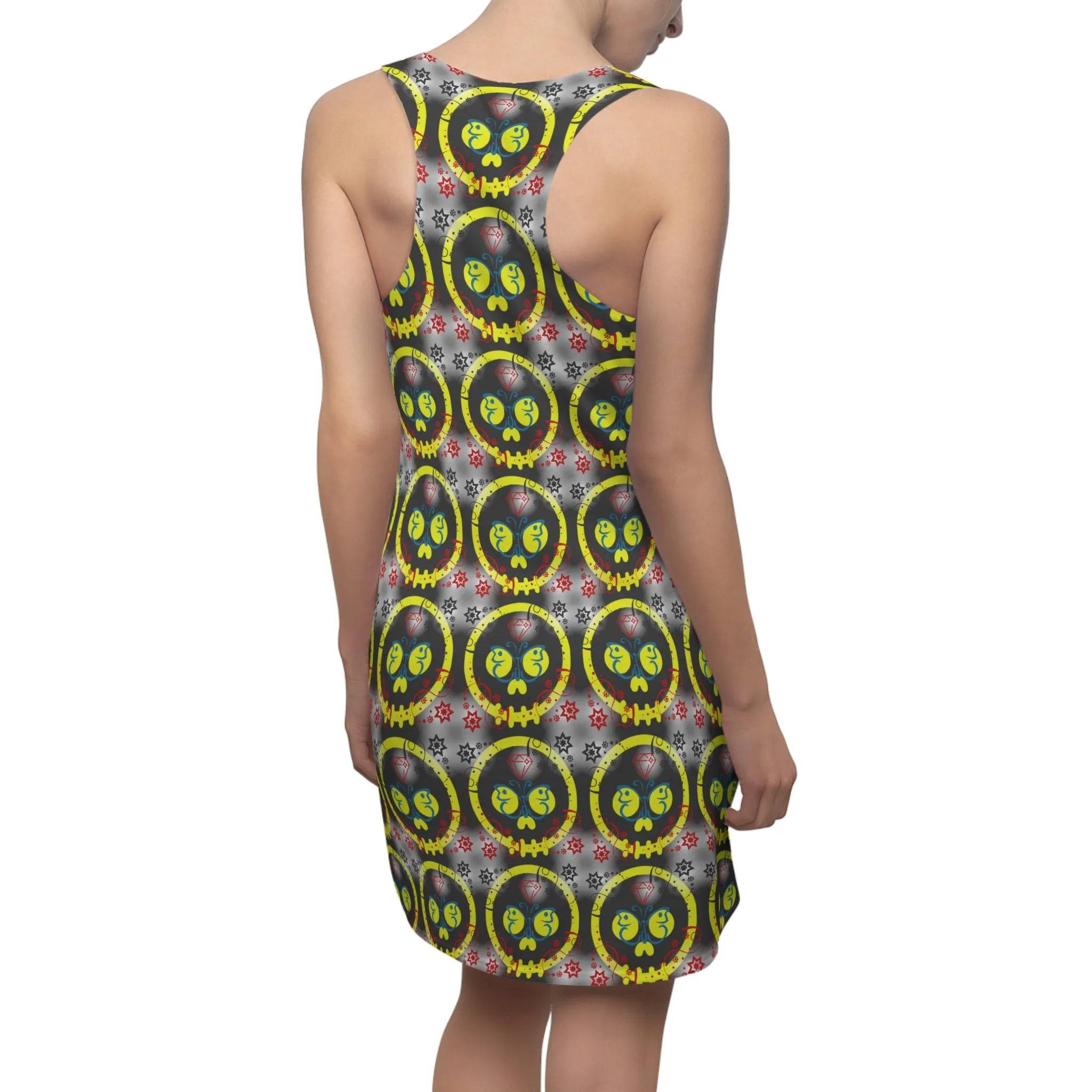 Women's Yellow Skulls Street Wear Printed Racerback Dress