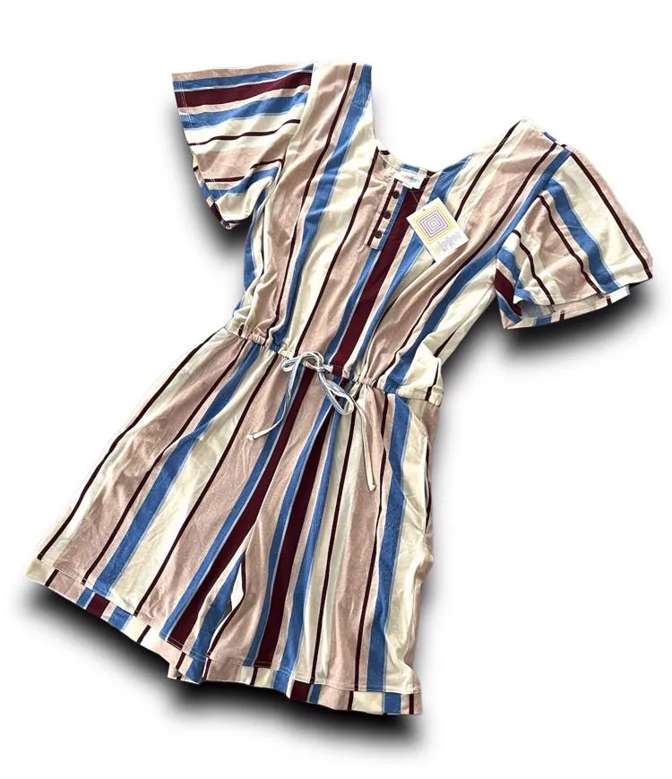 Xanthe - Cream Mauve Blue Vertical Stripe